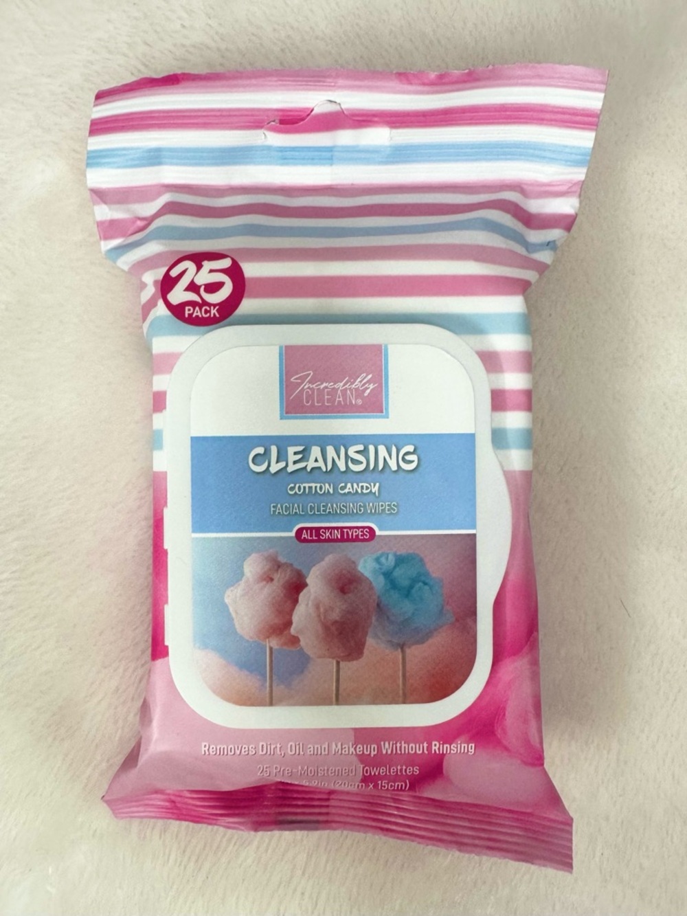 Incredibly Clean Facial Cleansing Wipes Cotton Candy 25 Towelettes